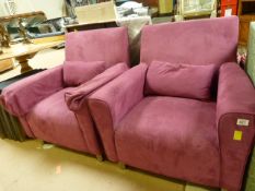 Pair of purple soft upholstered tub chairs