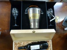 A Laurent - Perrier boxed champagne bucket with two matching glasses and a Boxed bottle of JUDIT