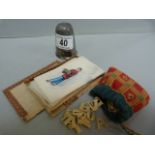 A large thimble, rice pictures etc