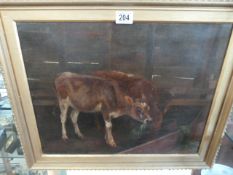 An oil painting of a Calf and a mother - signature unrecognisable