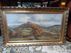 An oil of a landscape painted on board signed Peter Oliver '77