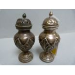 A pair of SCM salt and pepper shakers, marked underneath ORR, both marked with the crest "Deus Major