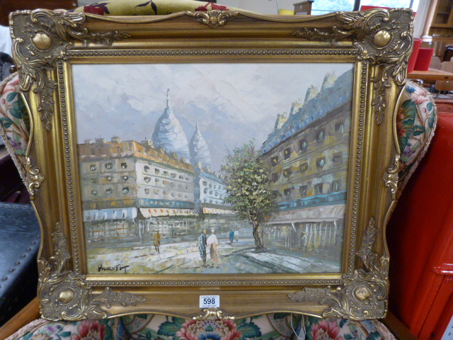 A Oil painting on canvas of a Parisian Street scene by Burnett
