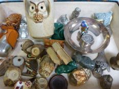 A quantity of owls, trinkets and a hallmarked silver trinket box