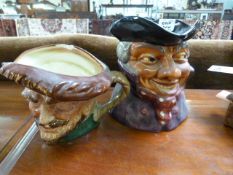 A Staffordshire handpainted Character Jug and a Doulton character jug A/F