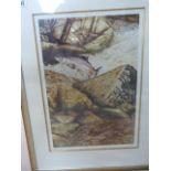 A Print signed in pencil bottom left Michael J. Loates 'Artists Proof' of Salmon leaping