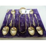 A part hallmarked silver set of coffee spoons and sugar nips ( sugar ladle damaged)