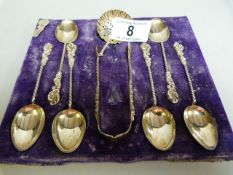 A part hallmarked silver set of coffee spoons and sugar nips ( sugar ladle damaged)