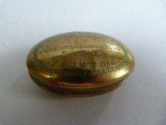 A brass snuff box inscribed Henry Cross 1897 Taunton ( Henry Cross joined the Somerset Yeomanry aged