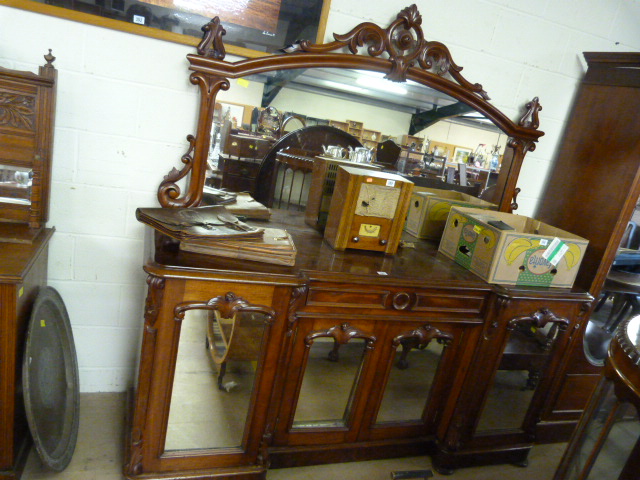 A large Victorian breakfront chiffonier with mirrored back - Image 4 of 5