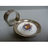 A hallmarked silver pin tray with an Aynleyporcelain centre, from Culham College Lodge ( No. 295),