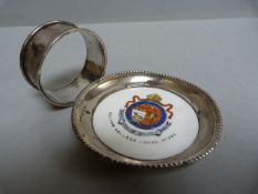 A hallmarked silver pin tray with an Aynleyporcelain centre, from Culham College Lodge ( No. 295),