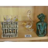 Figure of an oriental man, glass Muran swan and one other etc