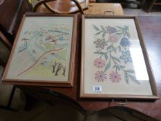 Two mounted pieces of needlepoint