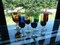 A Modern glass and six various glasses