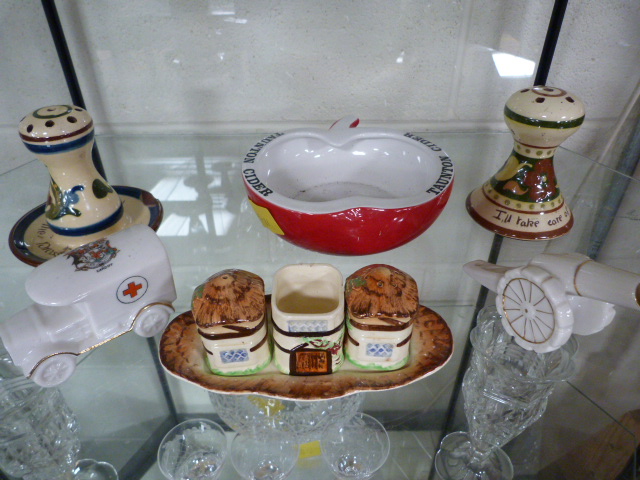 Two Torquay Hatpin Holders, crested ware etc