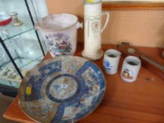 A large oriental charger A/F, Royal Doulton Jug and two others etc