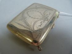 A hallmarked silver purse with leather interior ( hallmark rubbed) total weight 138.8