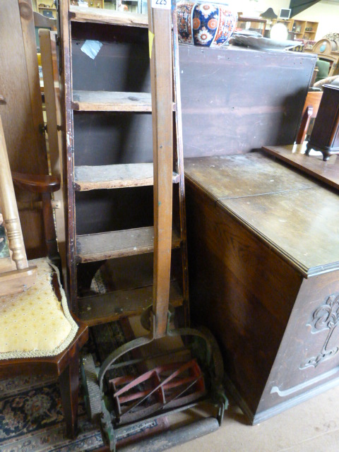 A Ransome's "Ball bearing" lawnmower and a vintage pair of steps