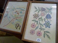 Two mounted pieces of needlepoint