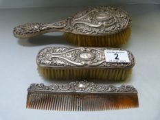 A hallmarked silver dressing table set A/F