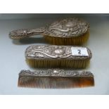 A hallmarked silver dressing table set A/F