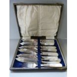 A Cased set of fish knives and forks with mother of pearl handle
