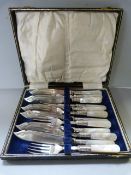 A Cased set of fish knives and forks with mother of pearl handle