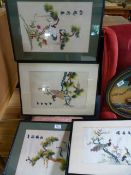 4 framed oriental embroideries on silk