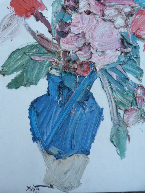 Manoucher Yektai oil on canvas "Flower 1969" with original receipt dated 1970 from The Piccadilly - Image 2 of 2