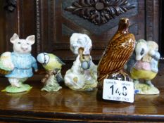 A Beswick "lady mouse" with gold back stamp and four other Beswick figures