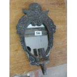 A Silverplated mirror with wall sconce attached