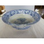 A large Ironstone blue and white bowl "Cattle Scenery"