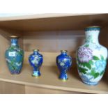 A pair of blue ground cloisonne vases and 2 others.
