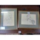 2 pencil drawings of pin ups, signed J Frisby 1943