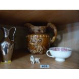 A brown Hound Handle jug, Small Doulton bowl, Wade Whimsie and one other - in aid of Ben