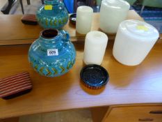 A west german vase, mid century lampshades etc