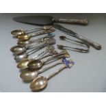 A quantity of hallmarked silver tea spoons including a Russian enamelled tea spoon etc.