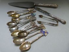 A quantity of hallmarked silver tea spoons including a Russian enamelled tea spoon etc.