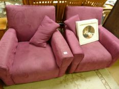 Pair of purple soft upholstered tub chairs