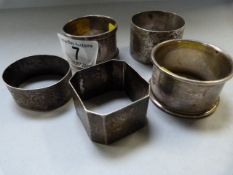 5 Hallmarked Silver Napkin Rings