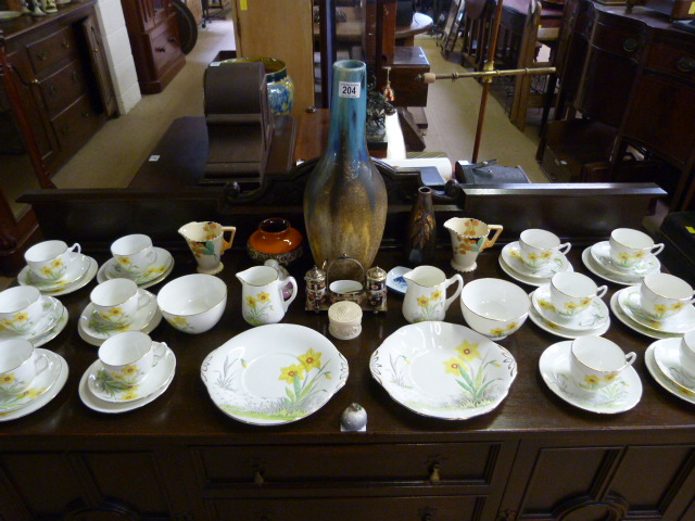 A part Art Deco tea set, West German vase, an Imari pattern condiment set etc.