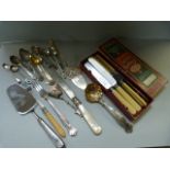 A small quantity of silver plated cutlery and a cased set of knives