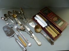 A small quantity of silver plated cutlery and a cased set of knives