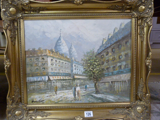 A Oil painting on canvas of a Parisian Street scene by Burnett