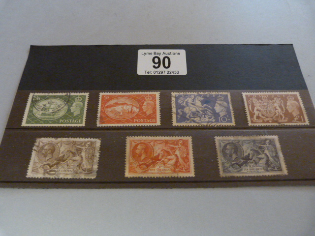 A set of three Seahorses stamps, and 4 x high value George VI stamps