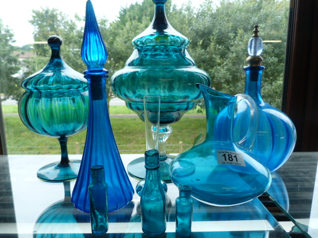A Quantity of blue glassware