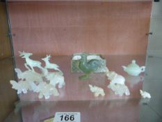 A jade style cockeral, animal figure group etc. Along with alabaster elephants