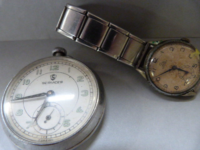 A services pocket watch a Record vintage watch