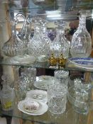 Six decanters various china and glassware - coalport, Spode etc - 2 shelves